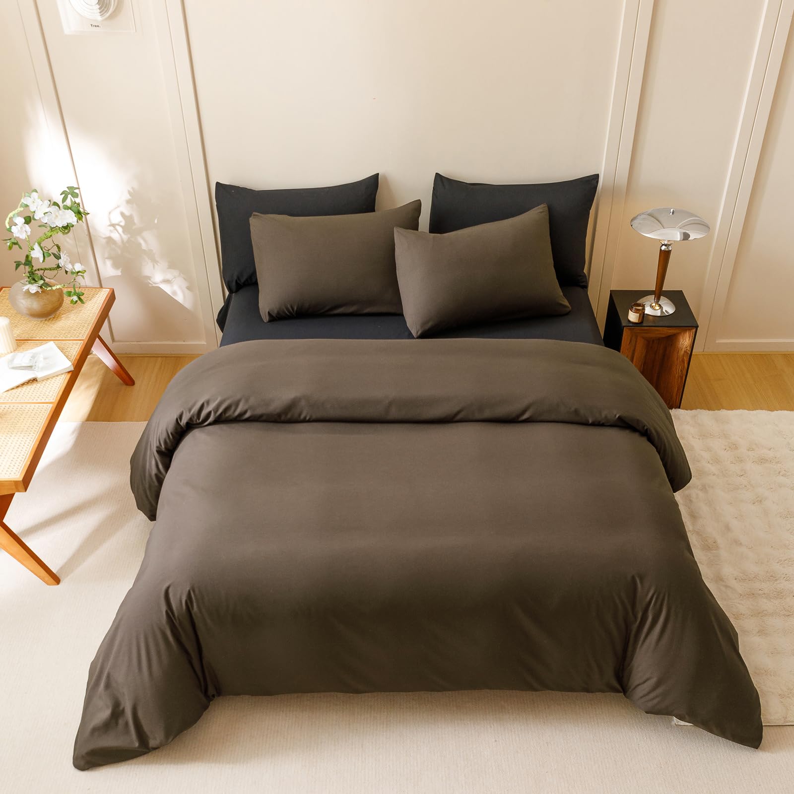 Clothknow Chestnut Brown Comforter Set California King 3Pcs Dark Brown Bedding Comforter Sets Brown Comforter Mocha Coffee Comfo