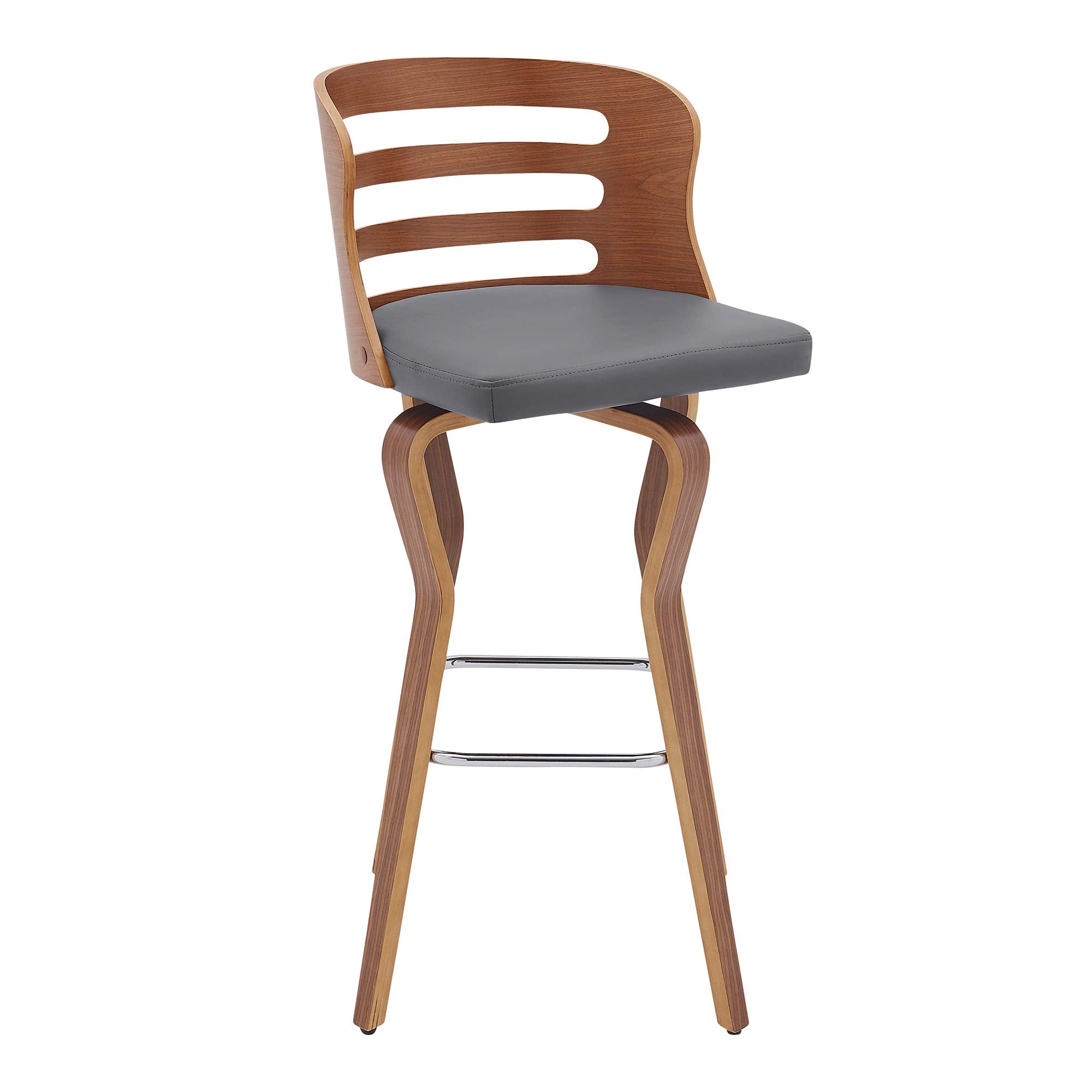 Armen Living Verne 30 '' Swivel Gray Faux Leather and Walnut Wood Bar Stool