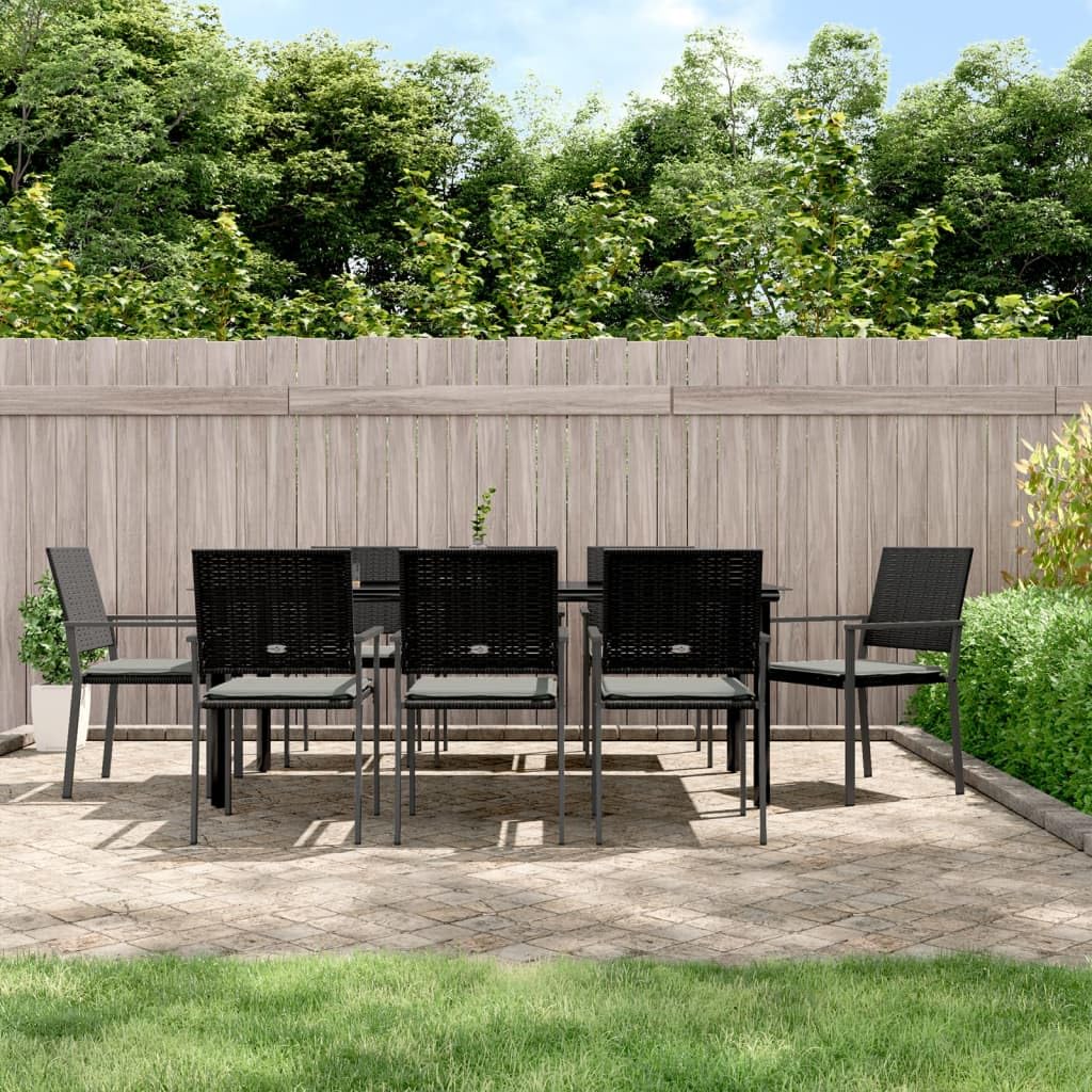 vidaXL Garden Patio Dining Set with Cushions - 9-Piece Outdoor Furniture Set with Sturdy Steel Frame, Poly Rattan Construction, Tempered Glass Table-top and Comfortable Chairs