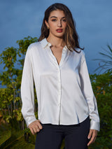 [White] SilkSilky  Long Sleeve Lapel Collar Women's Shirts 005
