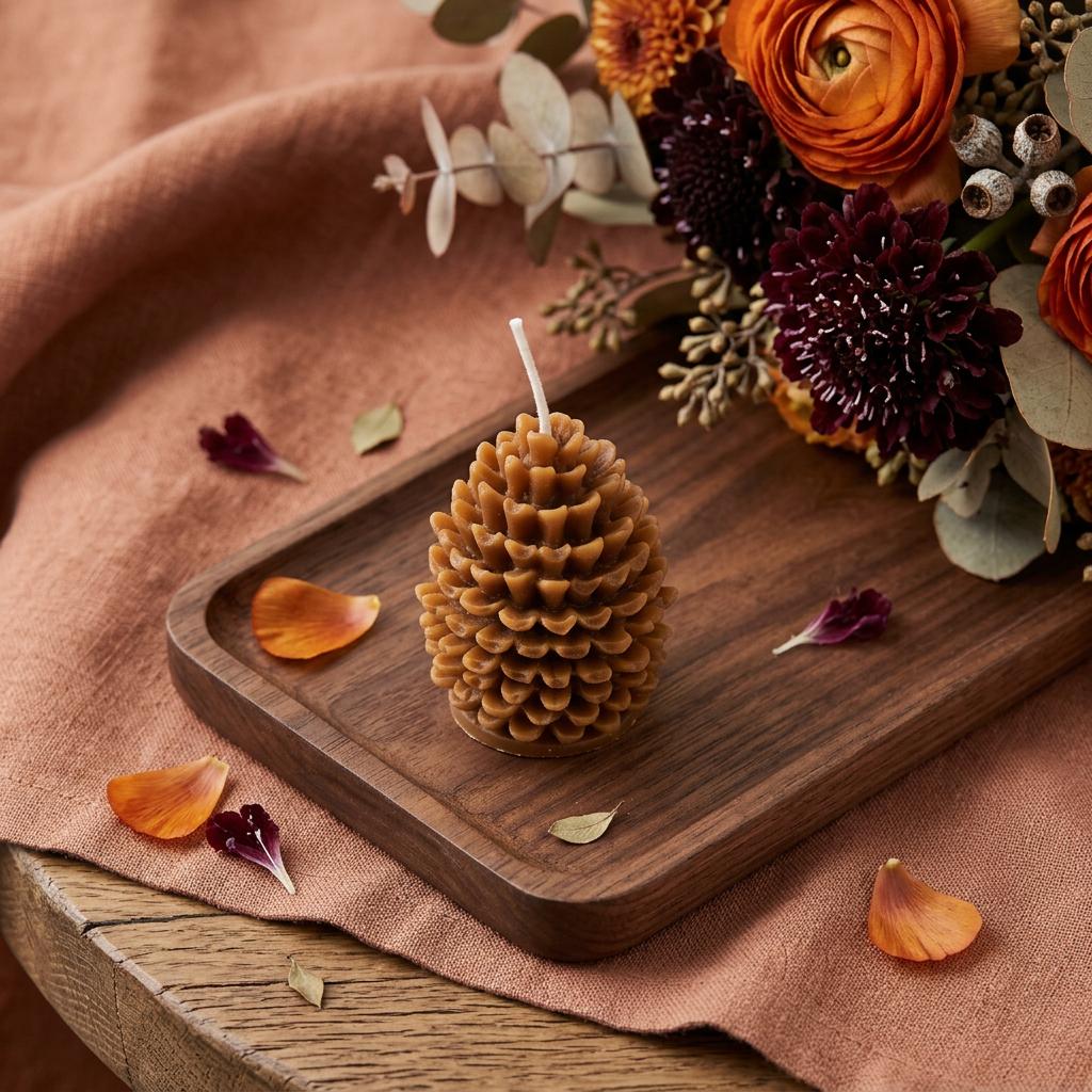 3 Brown Cinnamon Scented Dimensional Pinecone Candle