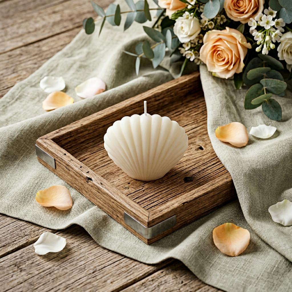3 Ivory Unscented Dimensional Seashell Candle