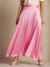 Pink silk A-line maxi skirt with lining and smooth drape