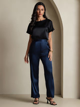 [Black] SilkSilky  Short Sleeve Boat Neck Women's T-Shirt 007
