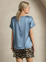 [Grayish Blue] SilkSilky  Short Sleeve Boat Neck Women's T-Shirt 002