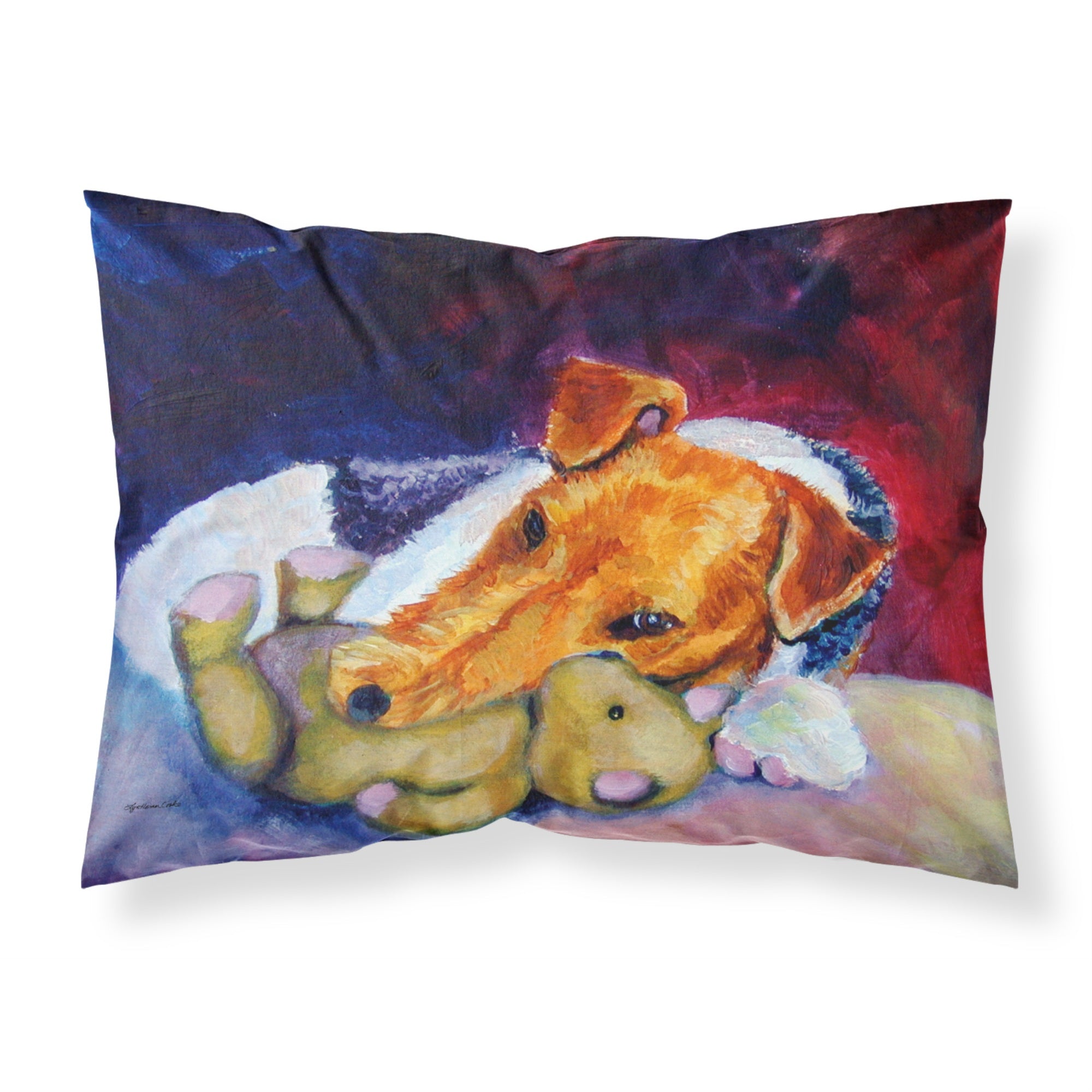 'Caroline'S Treasures 7355Pillowcase Fox Terrier And Teddy Bear Fabric Standard Pillowcase, Large, Multicolor'