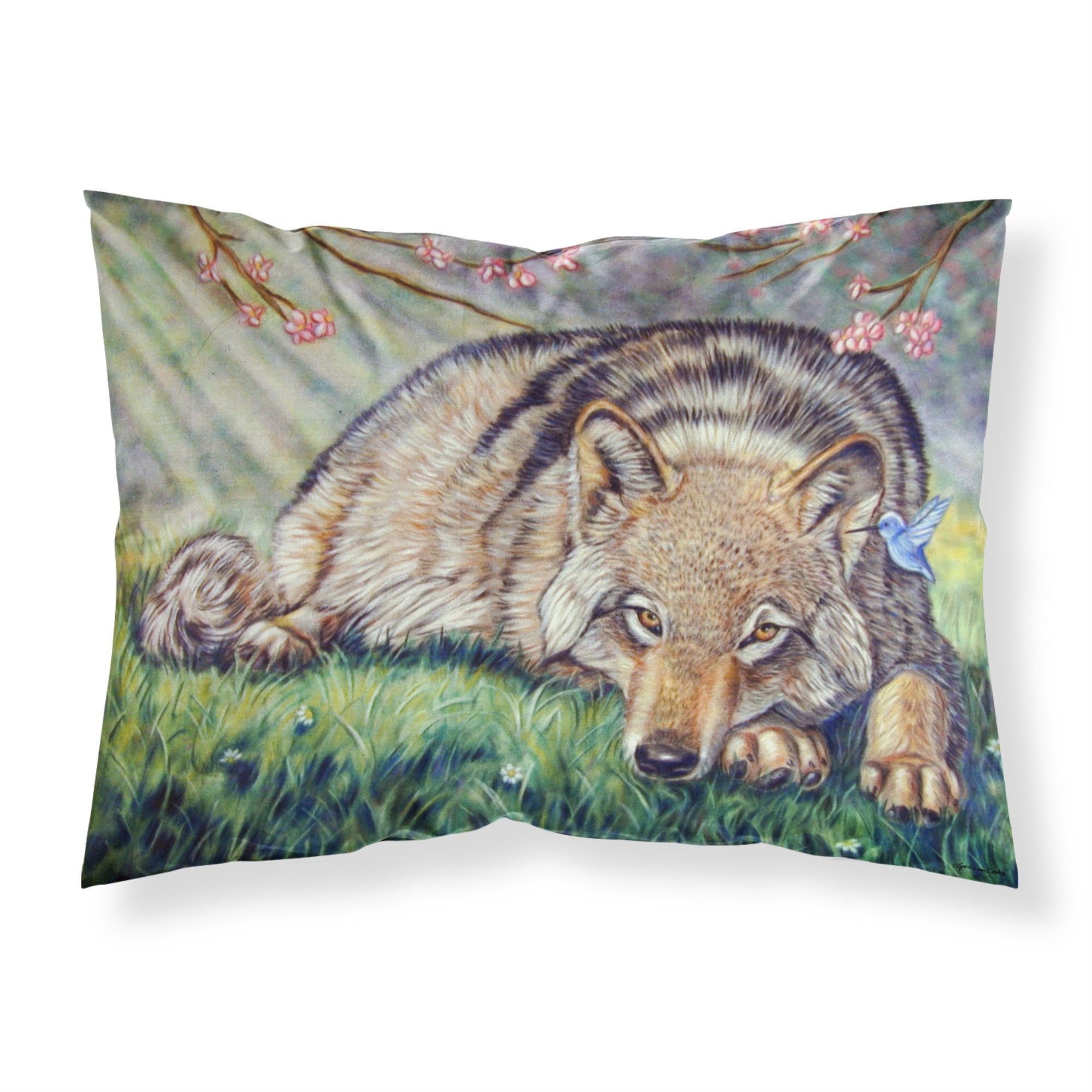 'Caroline'S Treasures 7356Pillowcase Wolf And Hummingbird Fabric Standard Pillowcase, Large, Multicolor'