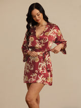 [Wine Dragon] SilkSilky  3/4 Sleeve V Neck Women's Robe 005