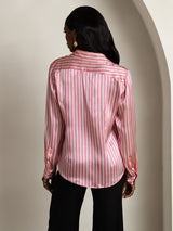 [Pink Stripe] SilkSilky  Long Sleeve Lapel Collar Women's Shirts 002