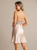 [Pink] SilkSilky  Spaghetti Strap Deep V Neck Nightgown 002