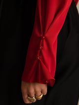 [Wine] SilkSilky  Long Sleeve V Neck Women's Blouse 006