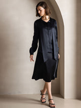 [Black] SilkSilky  Long Sleeve Tie Neck Women's Blouse 002
