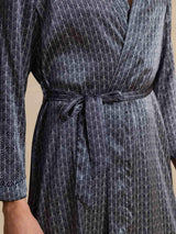 [Navy Ginkgo] SilkSilky  Long Sleeve Men's Robe 006