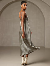 [Grayish Green] SilkSilky  Spaghetti Strap V Neck Dress 002