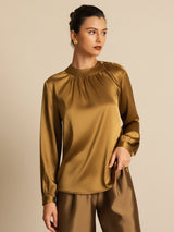 [Bronze] SilkSilky  Long Sleeve Round Neck Women's Blouse 001