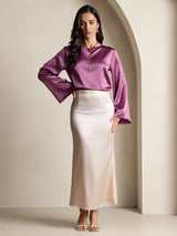 [Deep Purple] SilkSilky  Long Sleeve Boat Neck Women's Blouse 008