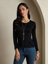 [Black] SilkSilky  Long Sleeve Round Neck Women's T-Shirt 003