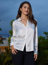 [White] SilkSilky  Long Sleeve Lapel Collar Women's Shirts 003