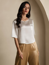 [White] SilkSilky  Half Sleeve Women's T-Shirt 005