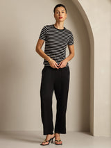 [Black Stripe] SilkSilky  Short Sleeve Crew Neck Women's T-Shirt 008