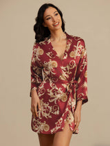 [Wine Dragon] SilkSilky  3/4 Sleeve V Neck Women's Robe 003