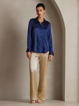 [Dark Blue] SilkSilky  Long Sleeve Lapel Collar Women's Shirts 004