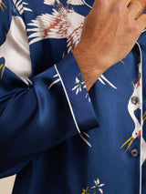 [Dark Blue] SilkSilky  Long Sleeve Lapel Collar Men's Pajamas 006
