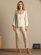 [Champagne] SilkSilky  Long Sleeve Lapel Collar Women's Pajamas 001