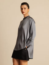 [Dark Gray] SilkSilky  Long Sleeve Stand Collar Women's Blouse 004