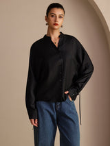 [Black] SilkSilky  Long Sleeve Split Women's Blouse 004