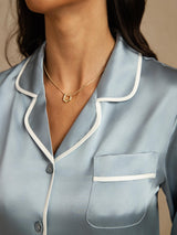[Grayish Blue] SilkSilky  Long Sleeve Lapel Collar Women's Pajamas 004