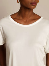 [White] SilkSilky  Short Sleeve Round Neck Women's T-Shirt 007