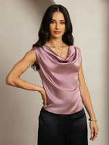 [Pale Mauve] SilkSilky  Cap Sleeve Cowl Neck Women's T-Shirt 004