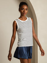 [White Stripe] SilkSilky  Sleeveless Round Neck Camisole Top 003