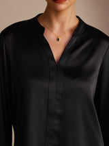 [Black] SilkSilky  Long Sleeve Split Women's Blouse 004