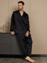 [Black] SilkSilky  Long Sleeve Lapel Collar Men's Pajamas 004