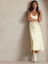 [Light Yellow] SilkSilky  Spaghetti Strap V Neck Nightgown 005