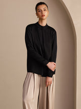 [Black] SilkSilky Long Sleeve Stand Collar Women's Blouse 004