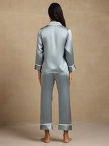 [Grayish Blue] SilkSilky  Long Sleeve Lapel Collar Women's Pajamas 002