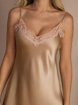 [Champagne] SilkSilky  Spaghetti Strap V Neck Nightgown 008