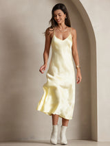 [Light Yellow] SilkSilky  Spaghetti Strap V Neck Nightgown 006