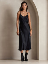 [Black] SilkSilky  Spaghetti Strap V Neck Dress 005