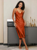 [Caramel] SilkSilky  Spaghetti Strap V Neck Nightgown 003