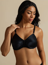 Black pure silk bra with adjustable straps and delicate clover detail