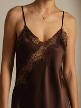 [Brown] SilkSilky  Spaghetti Strap V Neck Dress 004