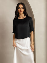 [Black] SilkSilky  Half Sleeve Women's T-Shirt 004