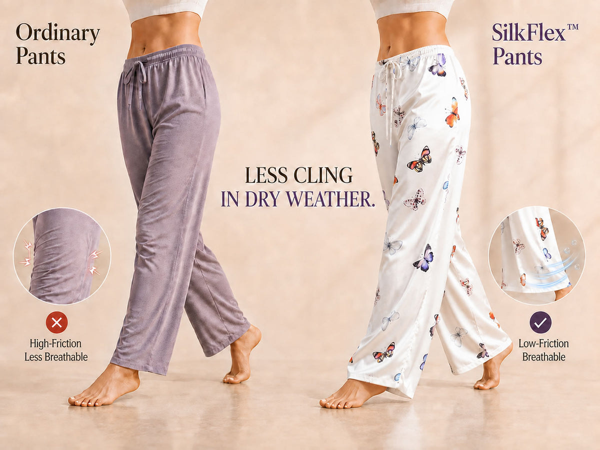 19Momme Silk Butterfly Print Wide Leg Women's Pants With Side Pockets Design - Detail 1