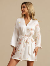 [White] SilkSilky  3/4 Sleeve Women's Robe 001
