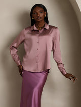 [Pale Mauve] SilkSilky  Long Sleeve Lapel Collar Women's Shirts 003
