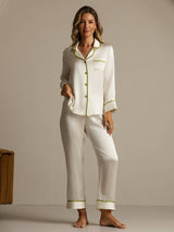 [White] SilkSilky  Long Sleeve Lapel Collar Women's Pajamas 007